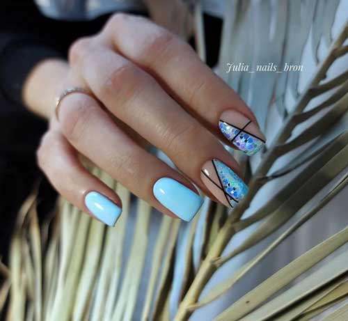 Blue color manicure with design