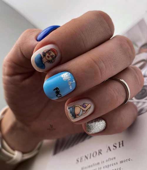 Blue and blue manicure design