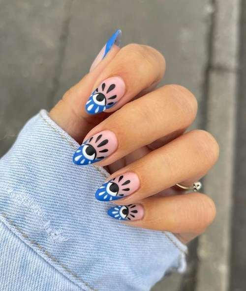 Blue manicure korean design