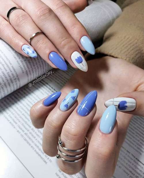 Blue Manicure 2021: Tendances des dessins d'ongles dans les tons bleus