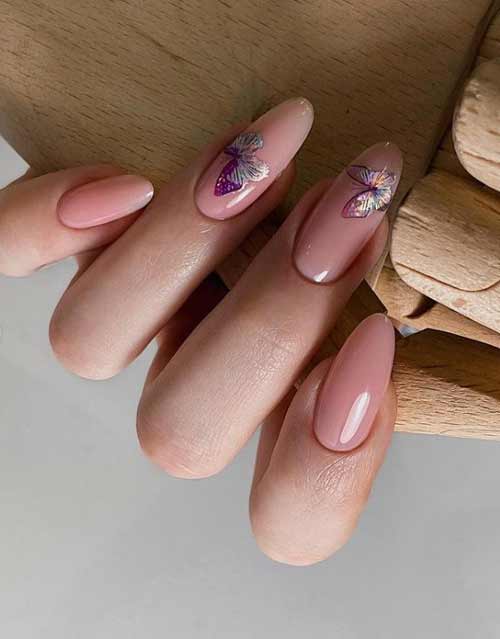 Long nails design with butterflies