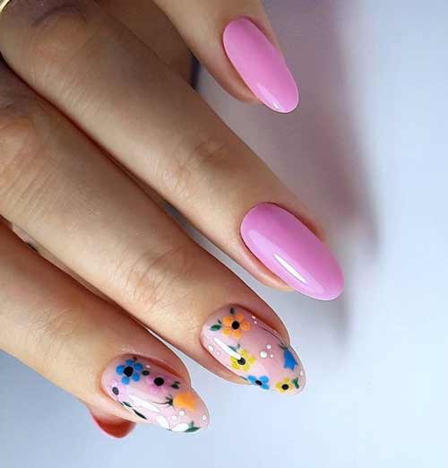 Pink flower manicure