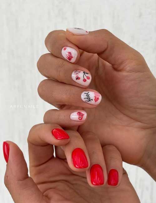 Dessins de cerises sur les ongles