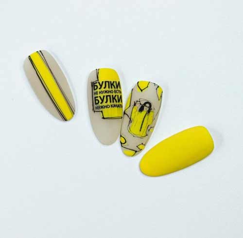 Bright manicure with lettering