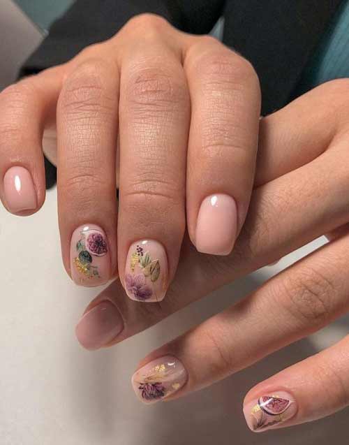 Nude manicure with fruits