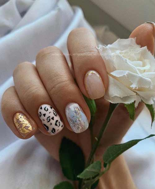 Nude manicure with foil photo of nail design