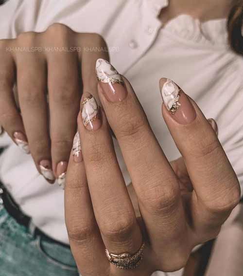 Almond nude nails with foil