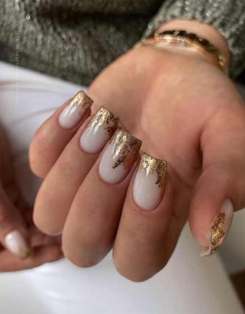 Milky nails with foil