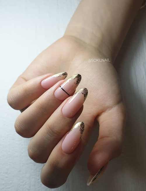 Nude French manicure with foil