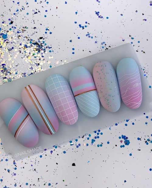 Dessins à la mode sur la couverture des ongles pastel