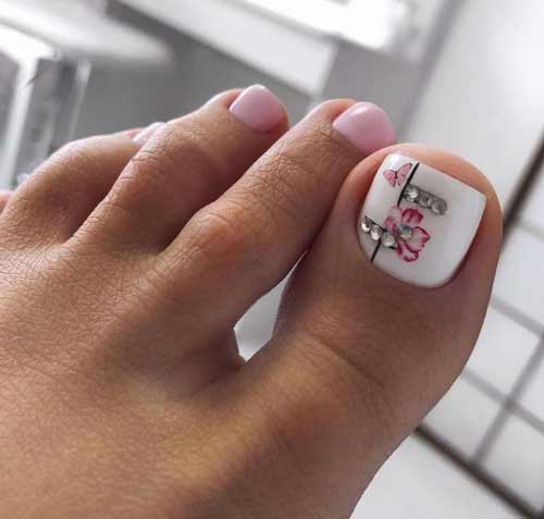 White pedicure with a flower