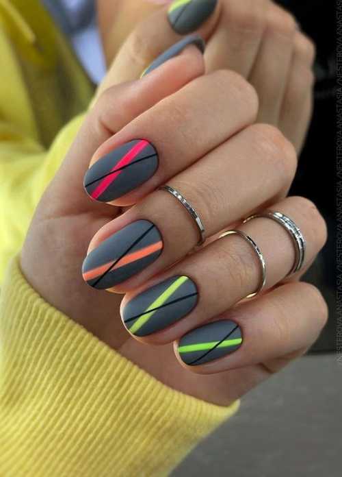 Gray with neon manicure