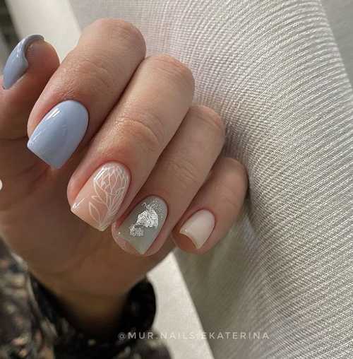 Blue-gray manicure