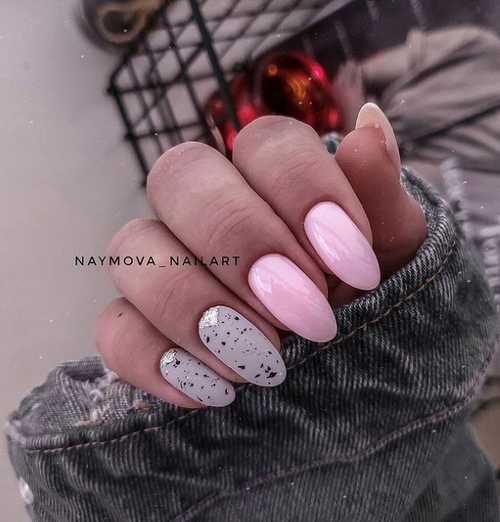 Gray with pink manicure