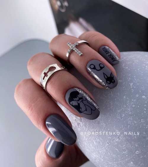 Manucure grise 2021-2022: design, ongles dans les tons gris, photo