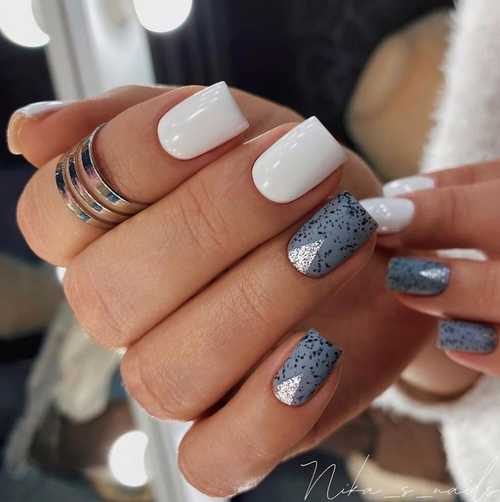 Gray and white speckled nails