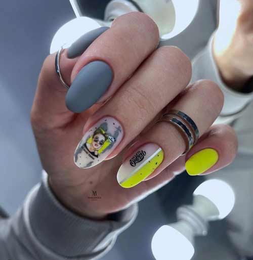 Manucure grise 2021-2022: design, ongles dans les tons gris, photo