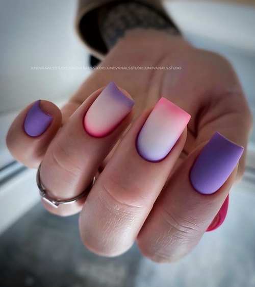 Milky with lilac gradient spring nails