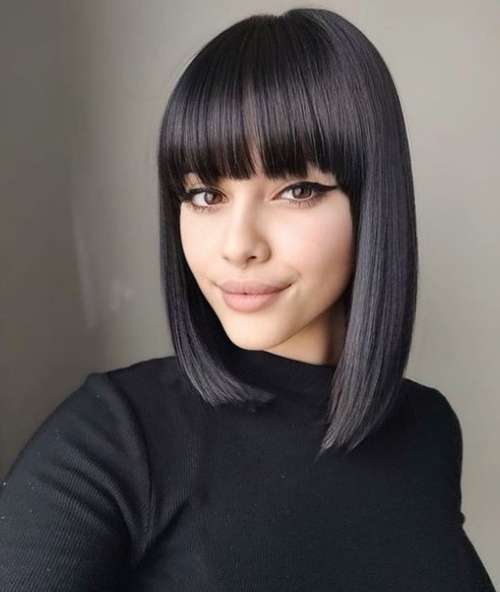 Straight bangs and long bob