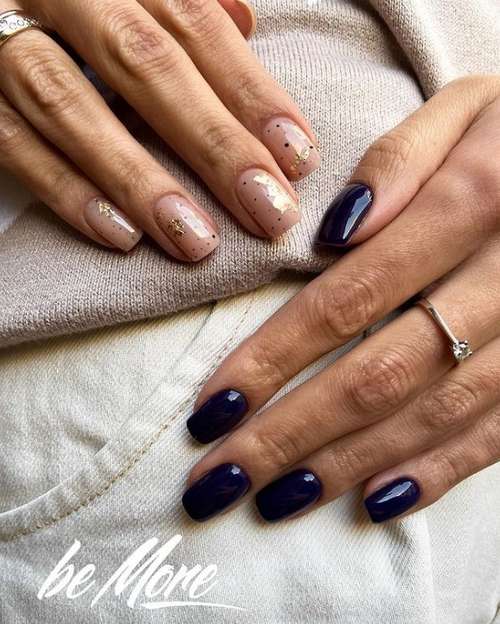 Blue with beige manicure different hands