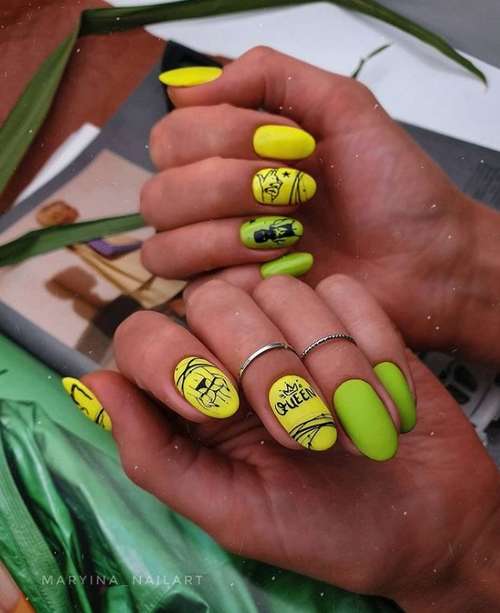 Neon green with yellow manicure