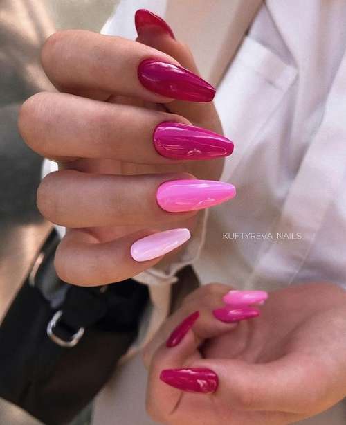 Red with pink manicure