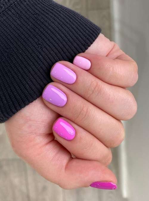 Pink solid color manicure two colors