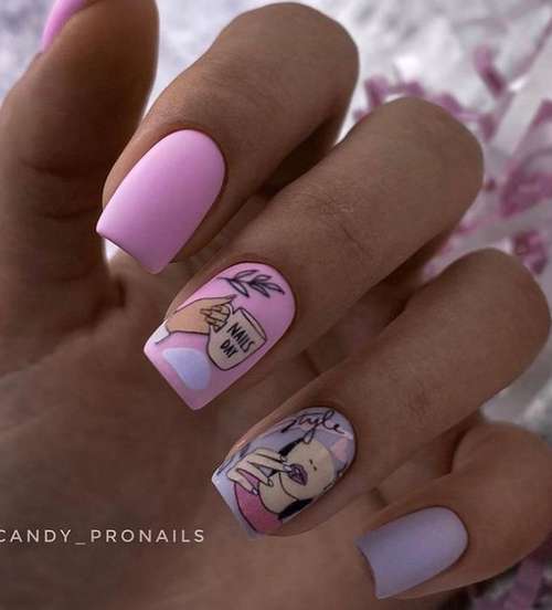 Manicure in pink and lilac tones