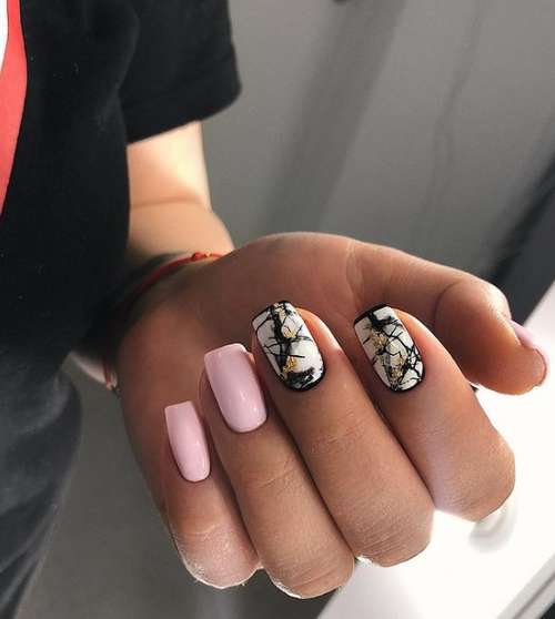 Manicure in pink and black tones