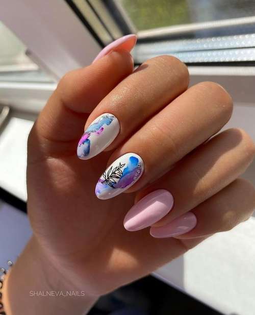 Pink and blue manicure