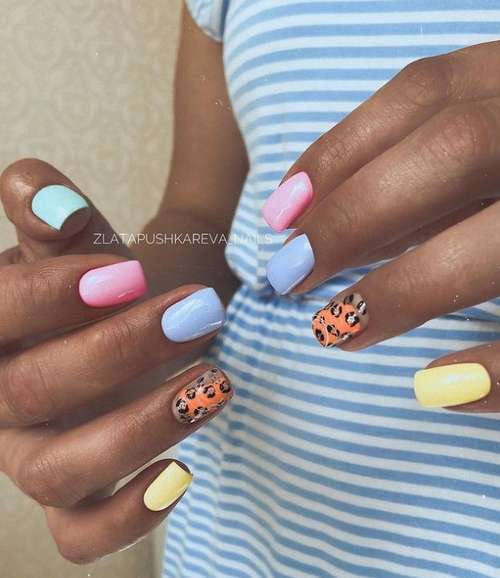 Multi-colored manicure with pink