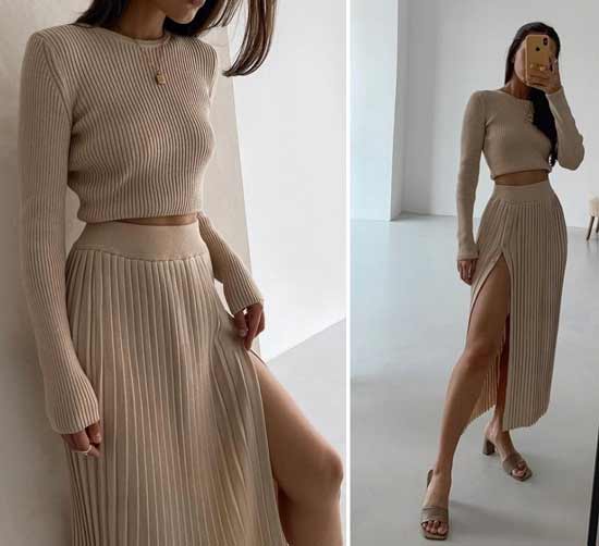 How to wear a pleated midi skirt with a slit