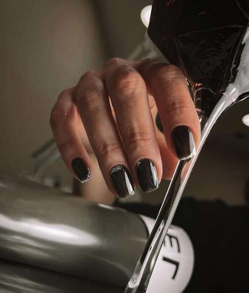 Black and silver French short nails