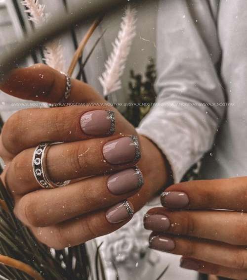 Silver French short nails