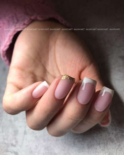 Golden French short nails