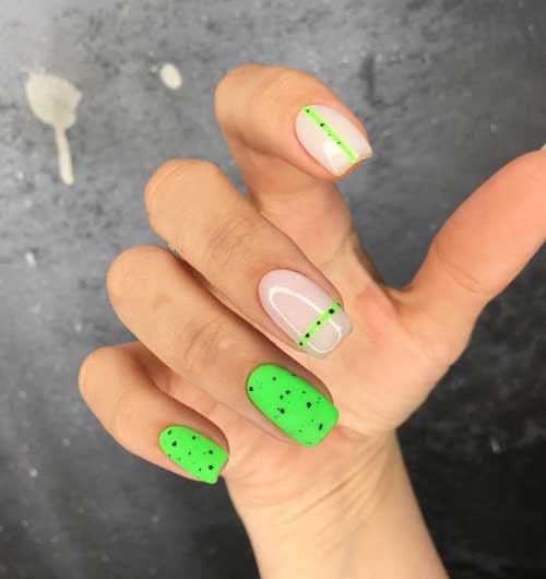 Neon green quail manicure