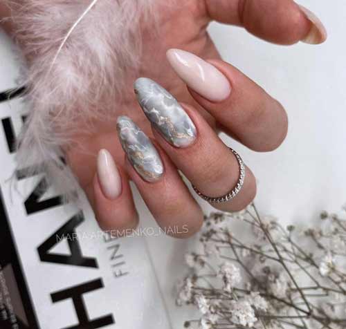 Long nails design with stains