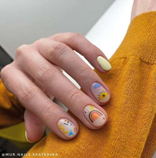 Manucure avec un motif pour les ongles courts: tendances 2021, photos