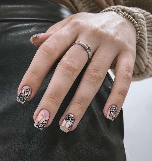 Manicure with a pattern for short nails: trends 2021, photos