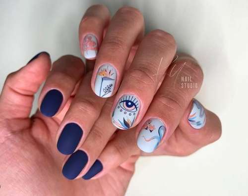 Manucure avec un motif pour les ongles courts: tendances 2021, photos