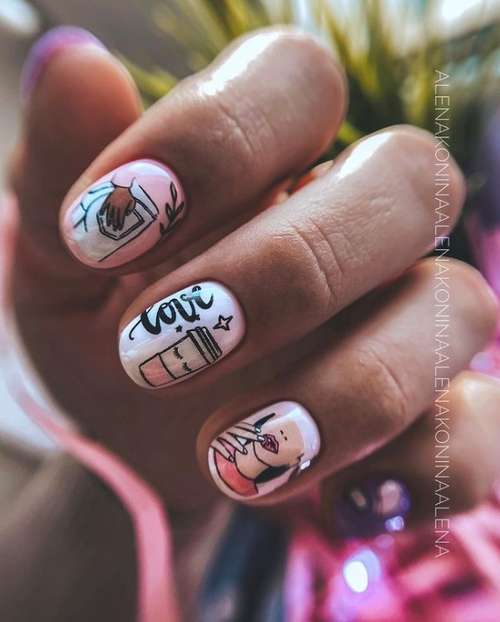 Manicure with a pattern for short nails: trends 2021, photos