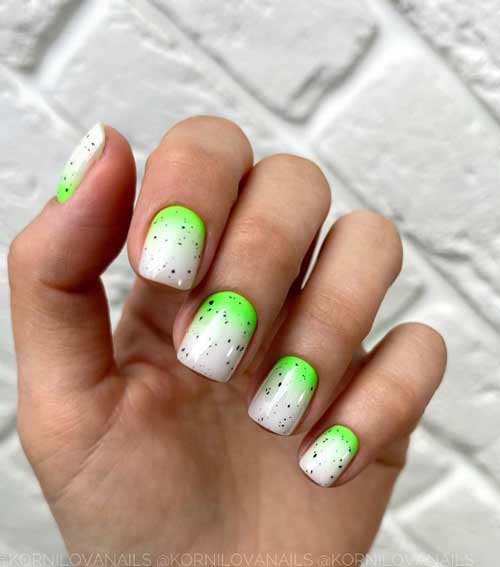 Milky with neon color manicure