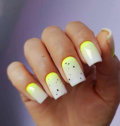 Laiteux avec dégradé jaune sur les ongles