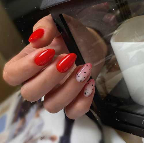 Red manicure with milky gradient