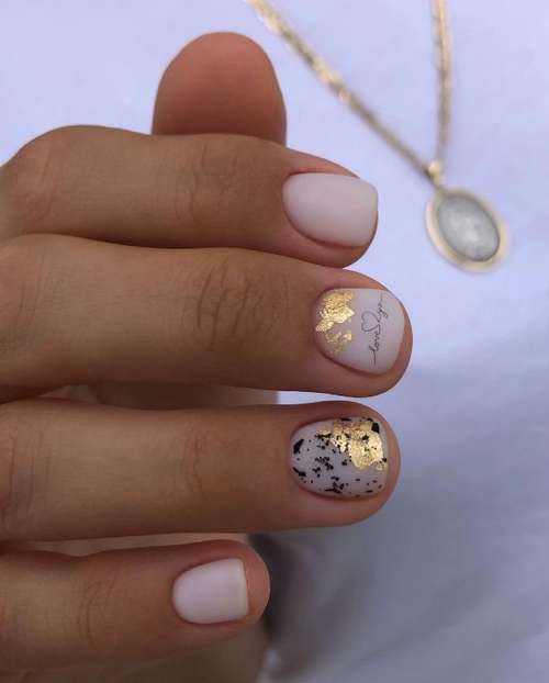 Milky very short nails design