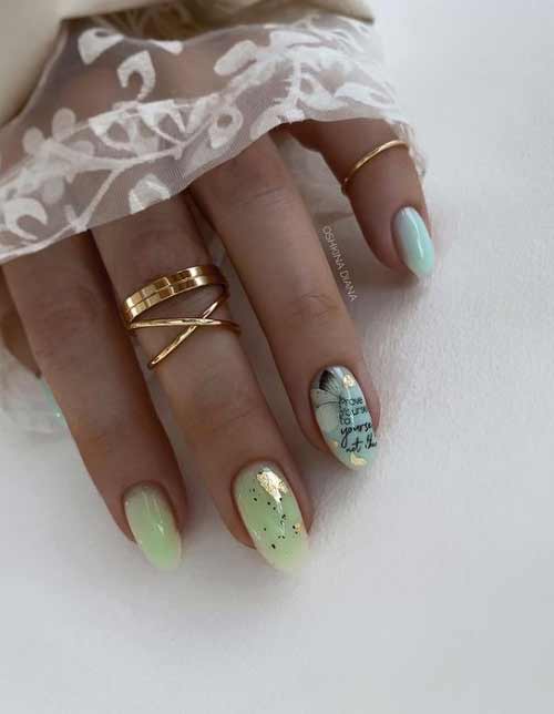 Semi-sheer manicure with color bases and designs