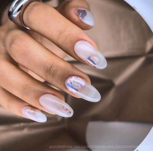 Translucent manicure with a design 2021-2022: photo novelties