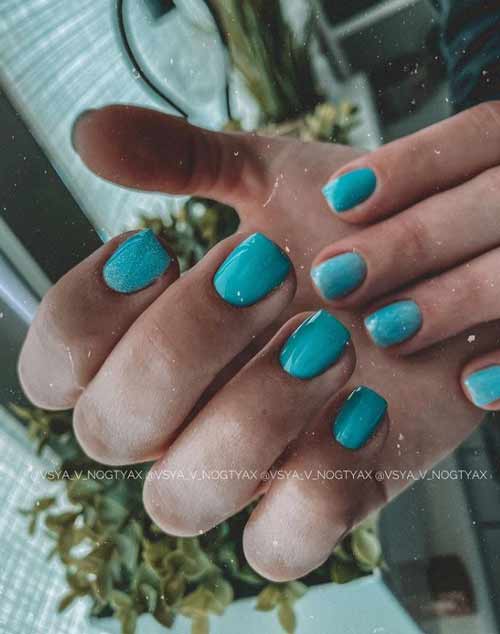 Ongles pailletés turquoise