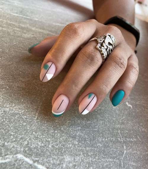 Minimalism manicure in turquoise colors