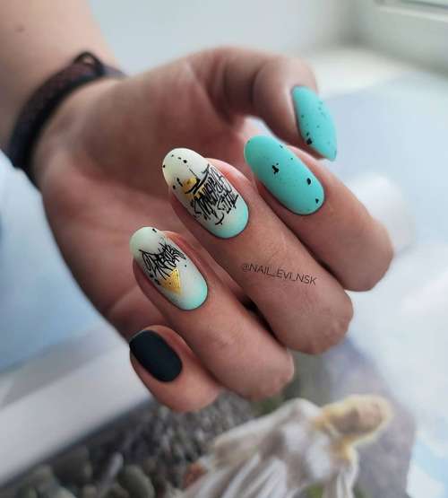 Milky with turquoise gradient nails